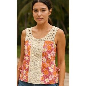Lilly Pultizer Sleeveless Top Womens 6 Crocheted Multicolor Adjustable Waist